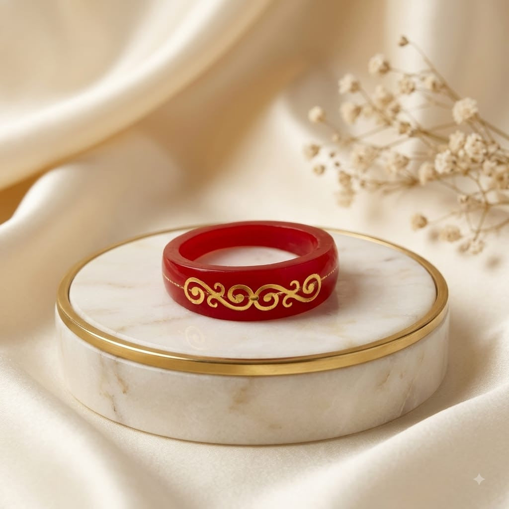 Red Designer Gold Work Ring
