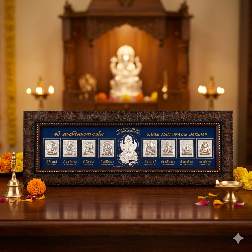 Asht Ganpati Silver frame (best silver gift article)