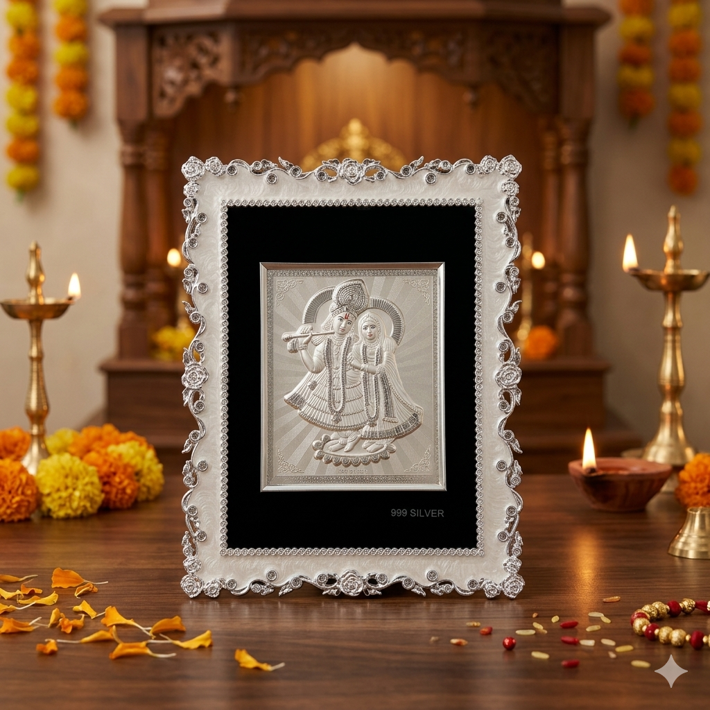 Radha Krishna Silver frame (best silver gift article)