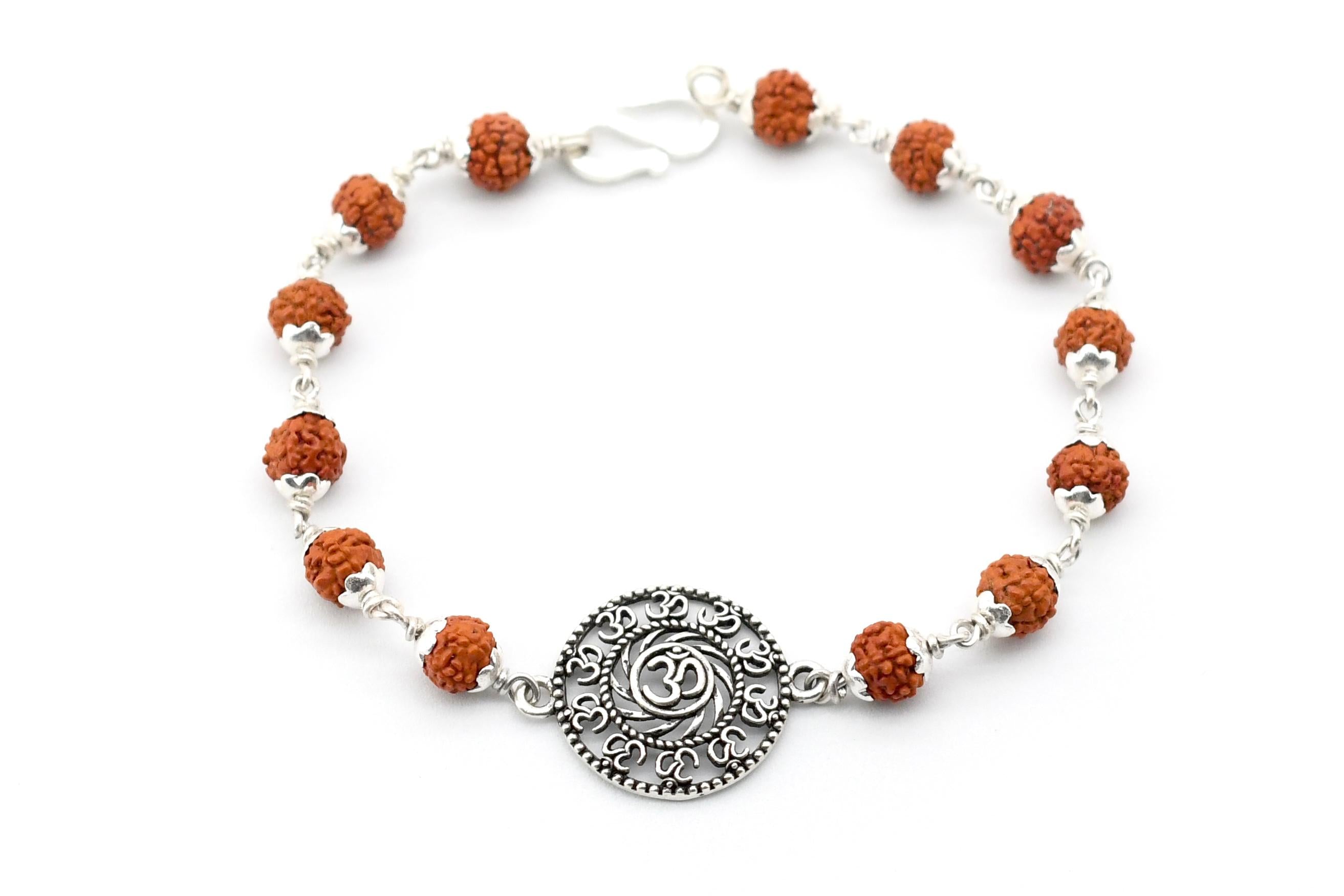 Silver Om Rudraksha Healing Bracelet [length 8 Inches]