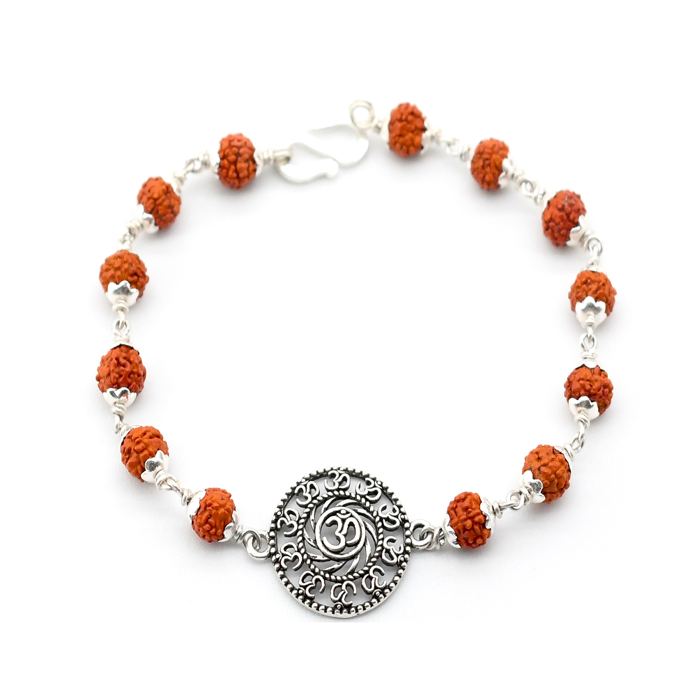 Silver Om Rudraksha Healing Bracelet [length 8 Inches]